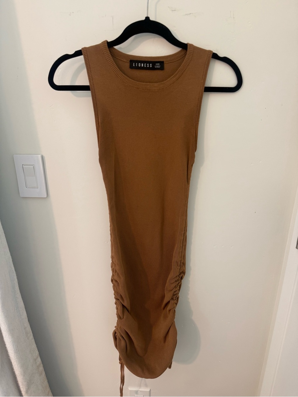 Lioness Camel Ribbed Knit Sleeveless Midi Dress